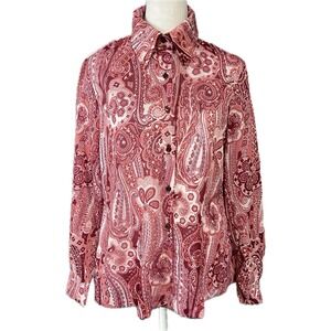 Jack Winter Blouse Shirt Womens Large Cranberry Button Up Vintage 70s Retro Boho